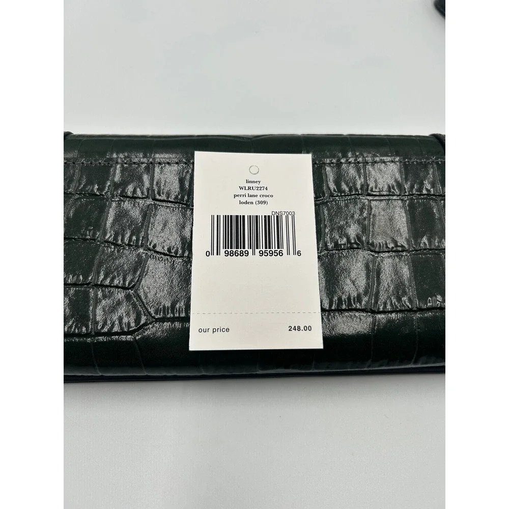 Kate Spade Linney Perri Lane Croco Leather Wristlet Wallet Loden Green WLRU2274